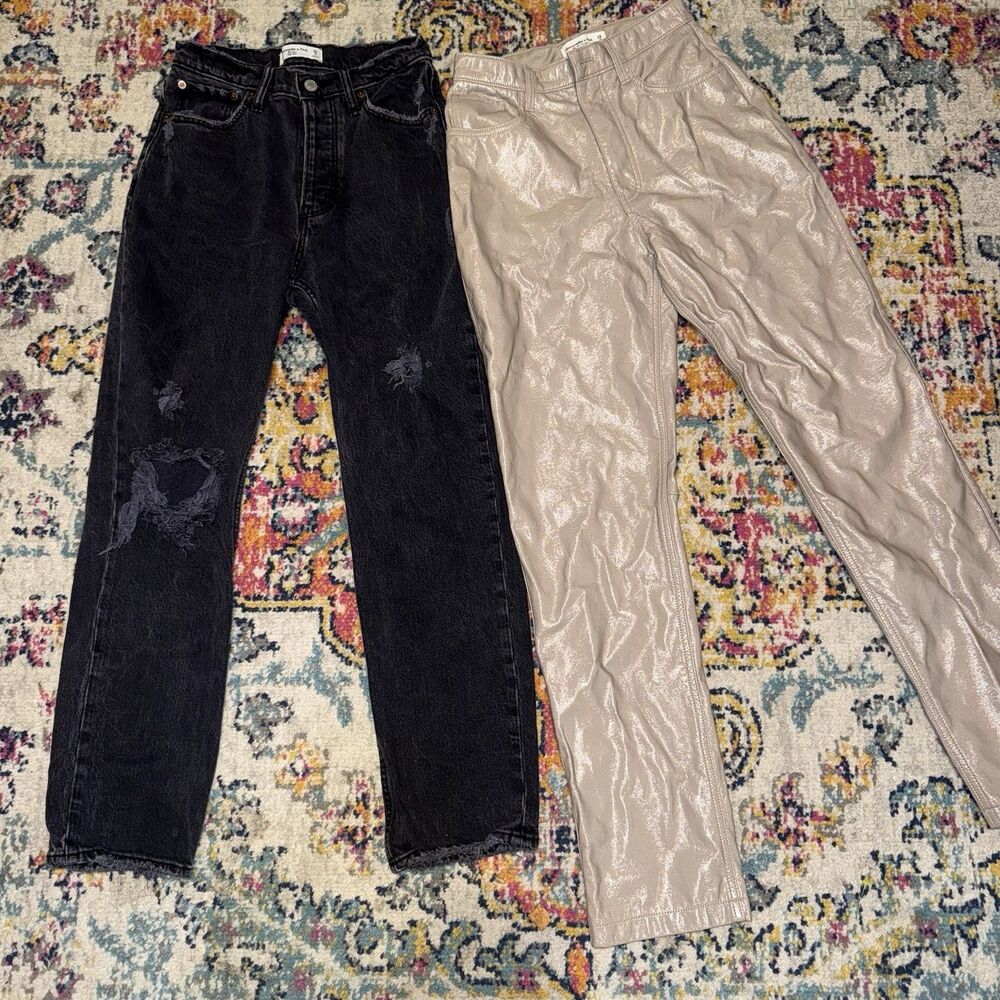 Abercrombie & Fitch Women’s Jeans Lot 2 High Rise Straight Black Beige Sz 25-26
